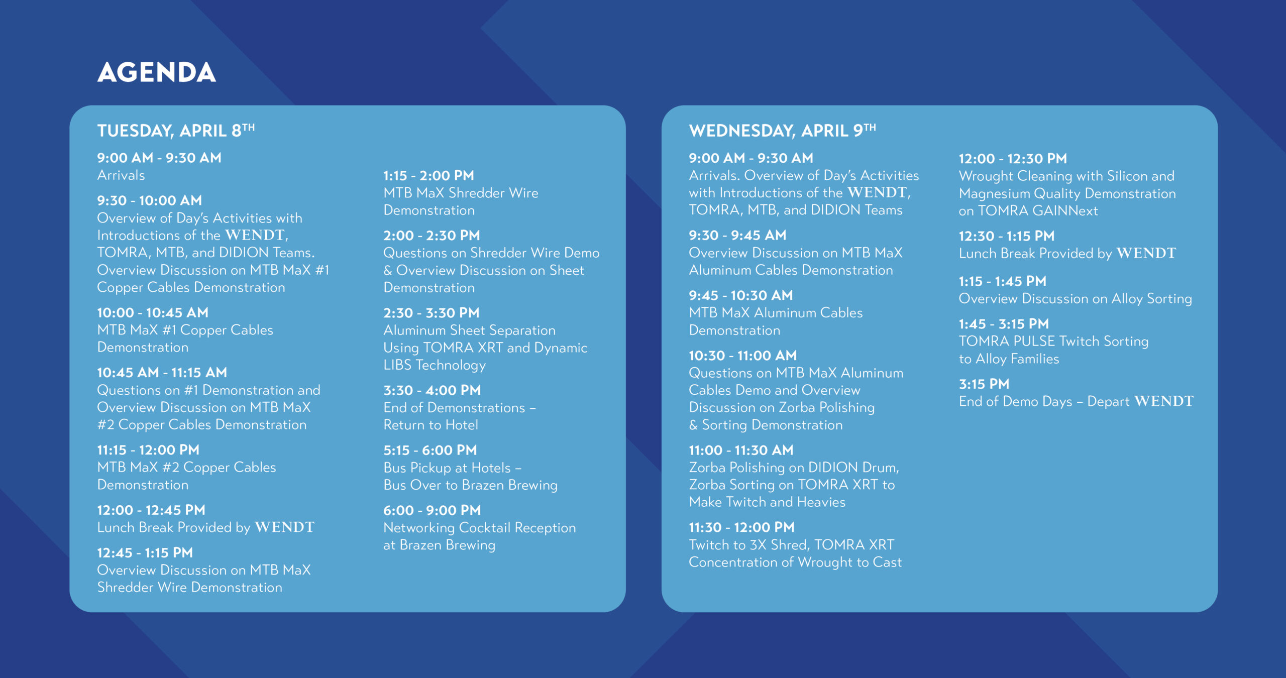 WENDT Demo Days Agenda